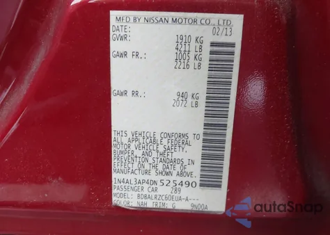 2013 Nissan Altima 2.5 S z USA, uszkodzony, nr VIN 1N4AL3AP4DN525490